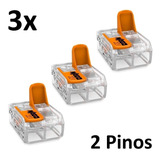 3x Conector Emenda Wago 2p 4mm 221-412 Compacto Fios Cabos