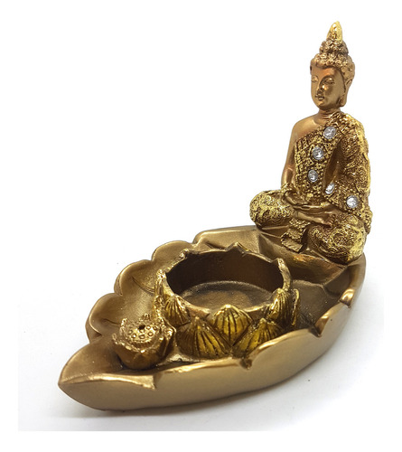 Incensário Vareta Porta Vela Buda Sagrado Meditando Com Vela