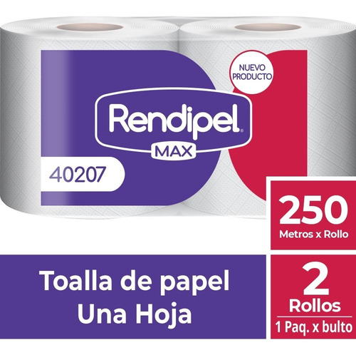 Toalla Papel Industrial Rendipel Max Cmpc 4 Rollos X 250 Mts