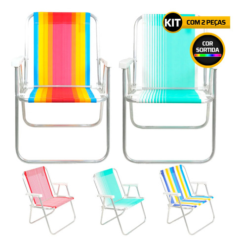 Kit 2 Cadeiras De Praia E Piscina Alta Alumínio Belfix