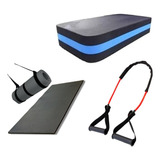 Kit Tapete Yoga Mat Pilates  Step Academia  Elastico Treino