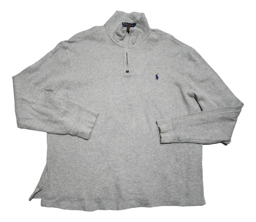 Sueter Ralph Lauren Xgrande Xl Gris Claro Pony Azul Cierre