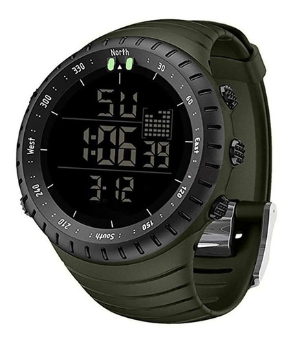 Relógio De Pulso Smael Esportiva 1237 Com Corpo Verde-militar,  Digital, Para Masculino, Fundo  Preto, Com Correia De Resina Cor Verde-militar, Subdials De Cor Cinza, Ponteiro De Minutos/segundos Cinz