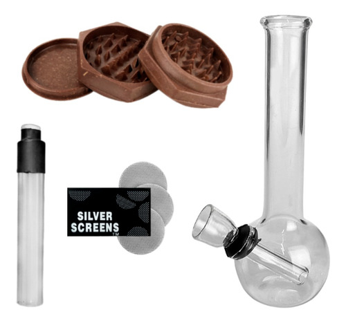 Kit Bong De Vidro Pequeno Dichavador Seda Telinha Headshop