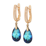 Elegantes Aretes Largos De Gotas De Cristales Swarovski En Oro Lamin 18k