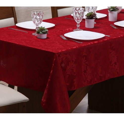 Toalha De Mesa Jacquard Vermelha 6 Lugares - Feliz Natal