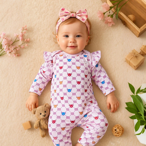 Mameluco Con Estampado De Osito Rosa Para Bebés 0-18 Meses