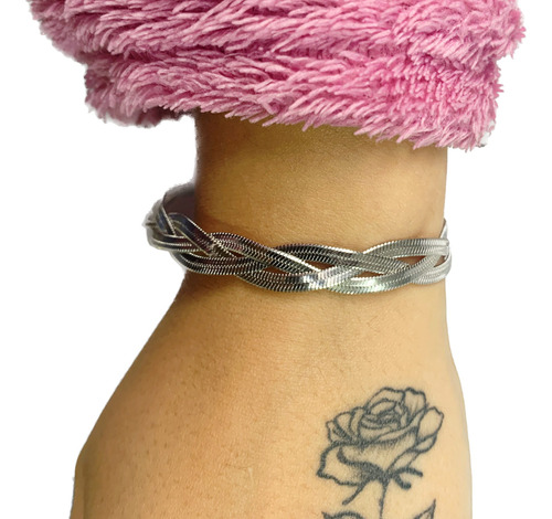 Pulseira Feminina Bracelete 3 Fios Aço Inox Prata Ajustavel