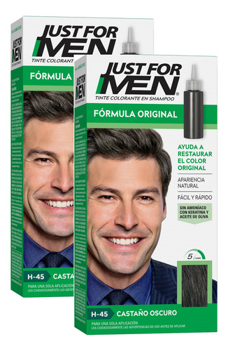 Pack 2 Tintura Shampoo Pelo Just For Men Castaño Oscuro H45