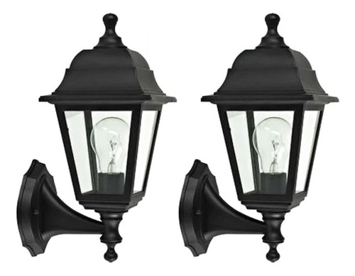 Farol Pared Set X 2  1 Luz E27 Negro Plastico