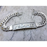 Pulseira De Placa Com Nome Em Prata 950/925. Placa 1,4cm