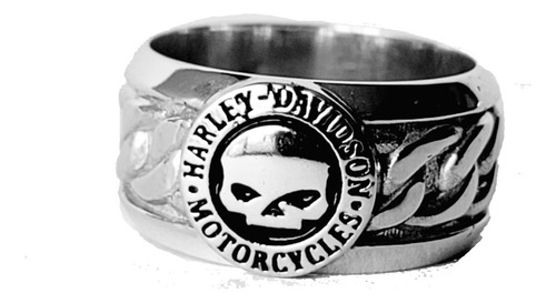 Anillo Harley Davinson Calavera En Oro Blanco 18k