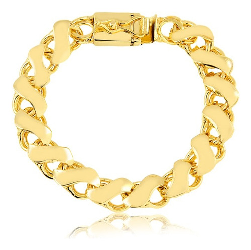 Pulseira Friso S Masculino Moderna Banhada A Ouro 18k Comprimento 22 Cm Cor Dourado Diâmetro 13