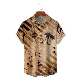 Camisa Hawaiana Unisex Vintage Music Notes, Camisa De Playa