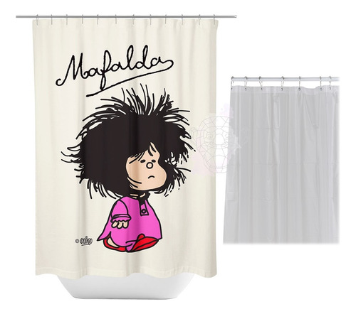 Cortina Baño Mafalda Tela Teflonada Impermeable + Protector