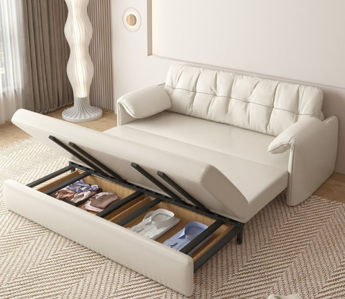 Sofa Cama 120cm Cuero Sintetico Base De Fierro Almacenable