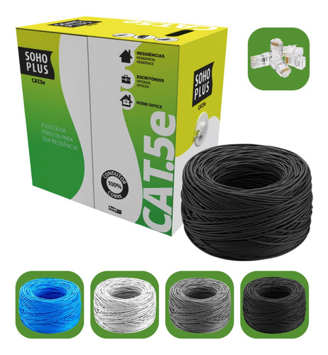 Cabo Rede Furukawa Cat5e C/ 100 Metros Azul + 8 Conectores