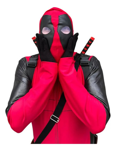 Disfraz Deadpool Para Adulto De Lycra Con Katanas, Cinturón Con Pistolas Halloween