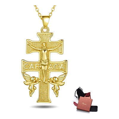 Dije Cruz De Caravaca Con Cadena De Plata 925 Dorado