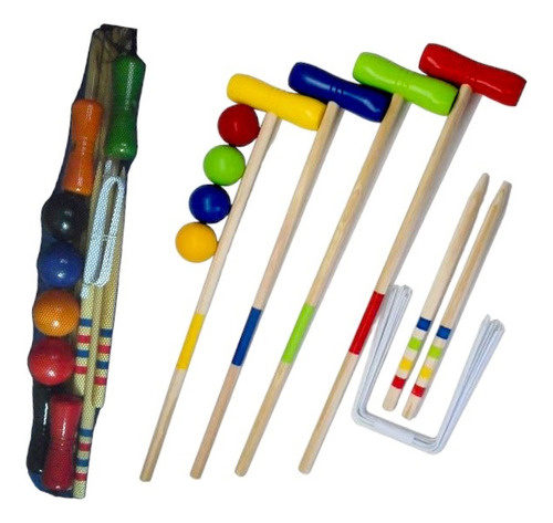 Juego Croquet  Cricket Madera Pintada Palos Arcos Estacas 