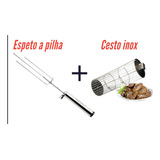 Espeto Giratório Movido  A Pilha Com Cesto P/ Coração  Inox