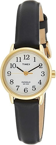 Reloj Mujer Timex Correa De Piel Con Luz 25 Mm T204339j Color De La Correa Negro Color Del Bisel Dorado Color Del Fondo Blanco
