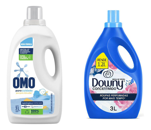 Kit Amaciantes Downy Concent 3l + Omo Sabão Líquido Puro 3 L