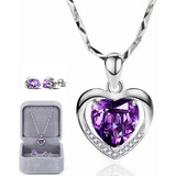 Collar Dije Corazón 925plata Cristal Mujer Arete Caja Kit