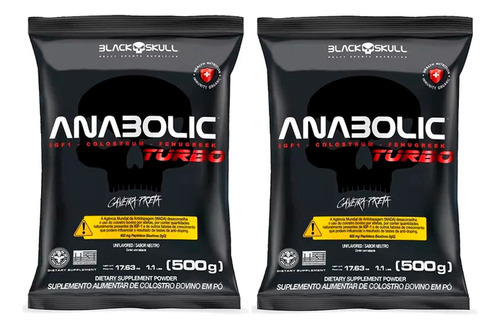 2x Anabolic Turbo Refil Caveira Preta Black Skull - 500g Sabor Neutro