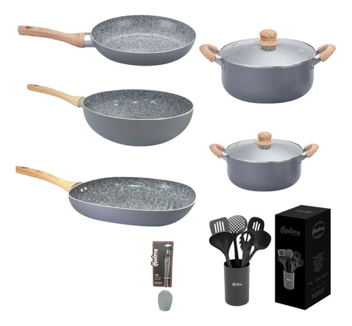 Set Ollas Sarten Wok Bífera Hudson Granito Antiadherente 