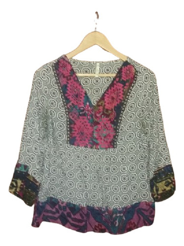 Blusa Opr Collection - Talle L - Bordada - Azul Y Bordo