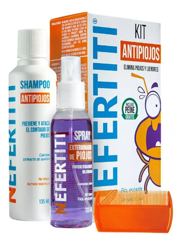 Kit Antipiojos Y Liendres Nefertiti  Shampoo + Spray + Peine