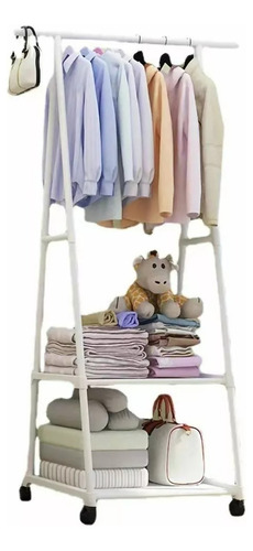 Perchero De Piso Con Estante Organizador Ropa Closet Redzone Color Blanco