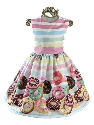 Vestido Tematico Infantil Doces Donnuts Sobremesa