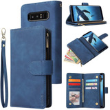 Funda Para Samsung Galaxy Note 8, Azul/billetera/cuero