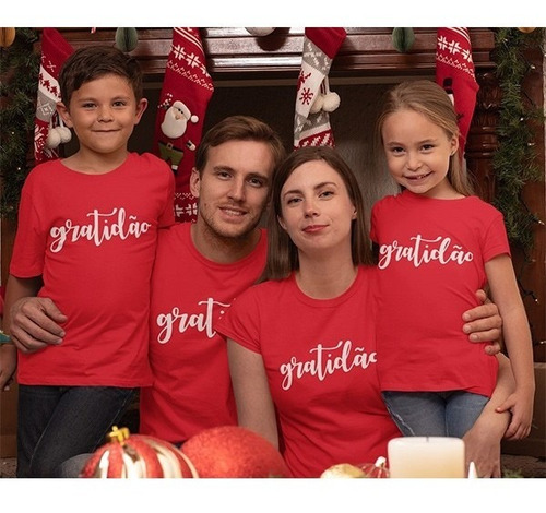 Conjunto Familia Natal 3 Camisetas Gratidão Pai Mãe Filho/a