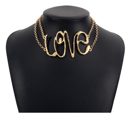 Collar Retro Con Letras De Amor, Textura De Metal,