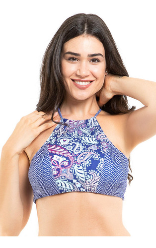 Bikini Peto Espalda En V Estampado Morado