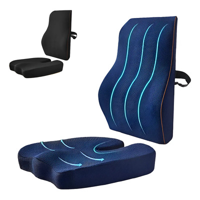 Almohada Lumbar Ortopédica Con Memoria Y Cojín Para El Coxis Color Azul Marino Diseño De La Tela Geométrico | Envío gratis