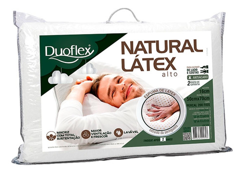 Travesseiro Natural Látex Alto Duoflex, 50 X 70 X 16 Cm