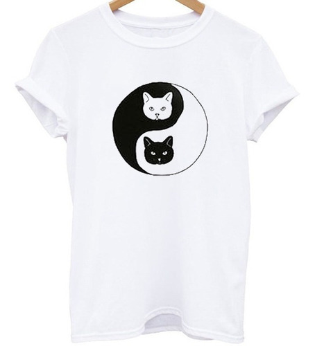 Playera Camiseta Hermosos Gatos Equilibrio Yin Yang Blanco 