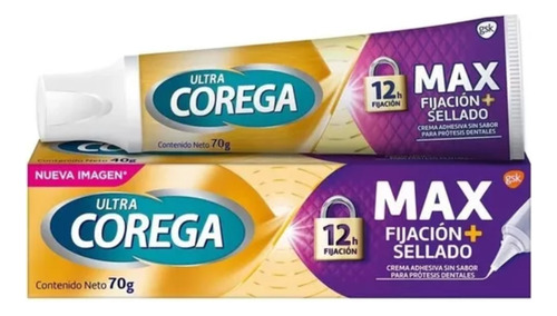 Ultra Corega Max Fijación+sellado Por 12hs Sin Sabor 70g