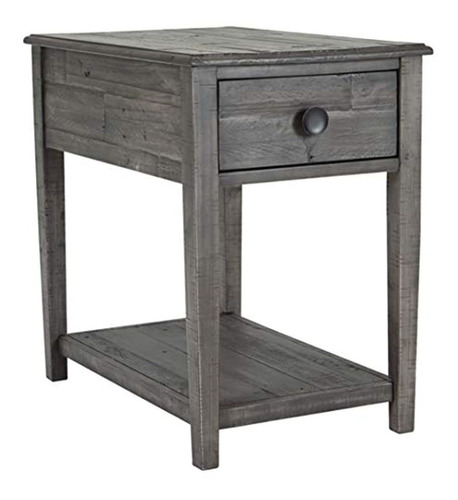 Mesa Auxiliar Con Gaveta De Madera Color Gris 2 Niveles.