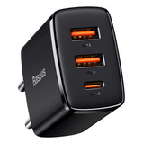 Carregador Rápido Turbo 30w Pd Tipo-c & 2 Usb Baseus Compact