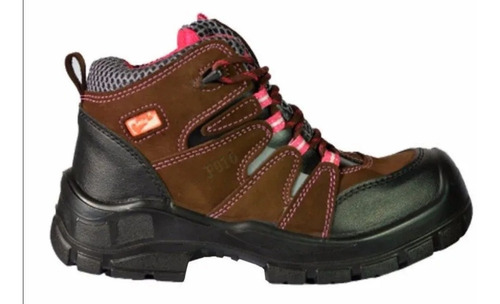 Bota Dama Seguridad Saga 4059w Cuero Nobuck Cafe Hilo Fucsia