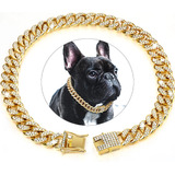 Cadena Para Perro Collar Cubano Dorado Con Diamantes