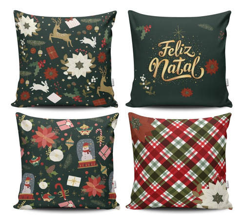 Kit 4 Capas De Almofada Decorativas Natalinas Feliz Natal