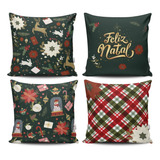 Kit 4 Capas De Almofada Decorativas Natalinas Feliz Natal