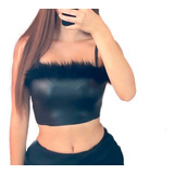 Crop Top Straples Felpudo Eco Cuero Primavera/verano