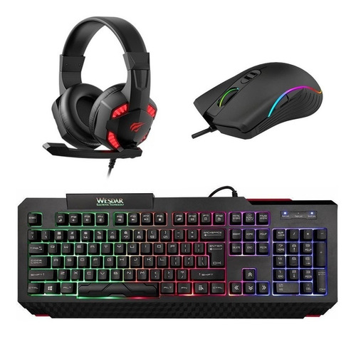 Combo Gamer Diadema + Mouse + Teclado Retroiluminado